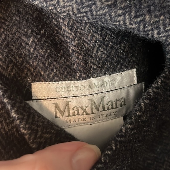 Max Mara Cucito A Mano NWT Midnight Blue Brown Chevron Galles Robe Jacket Sz 12 - Picture 5 of 16